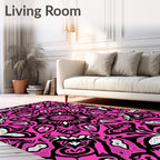 Vibrant Pink Black Mandala Pattern Rug