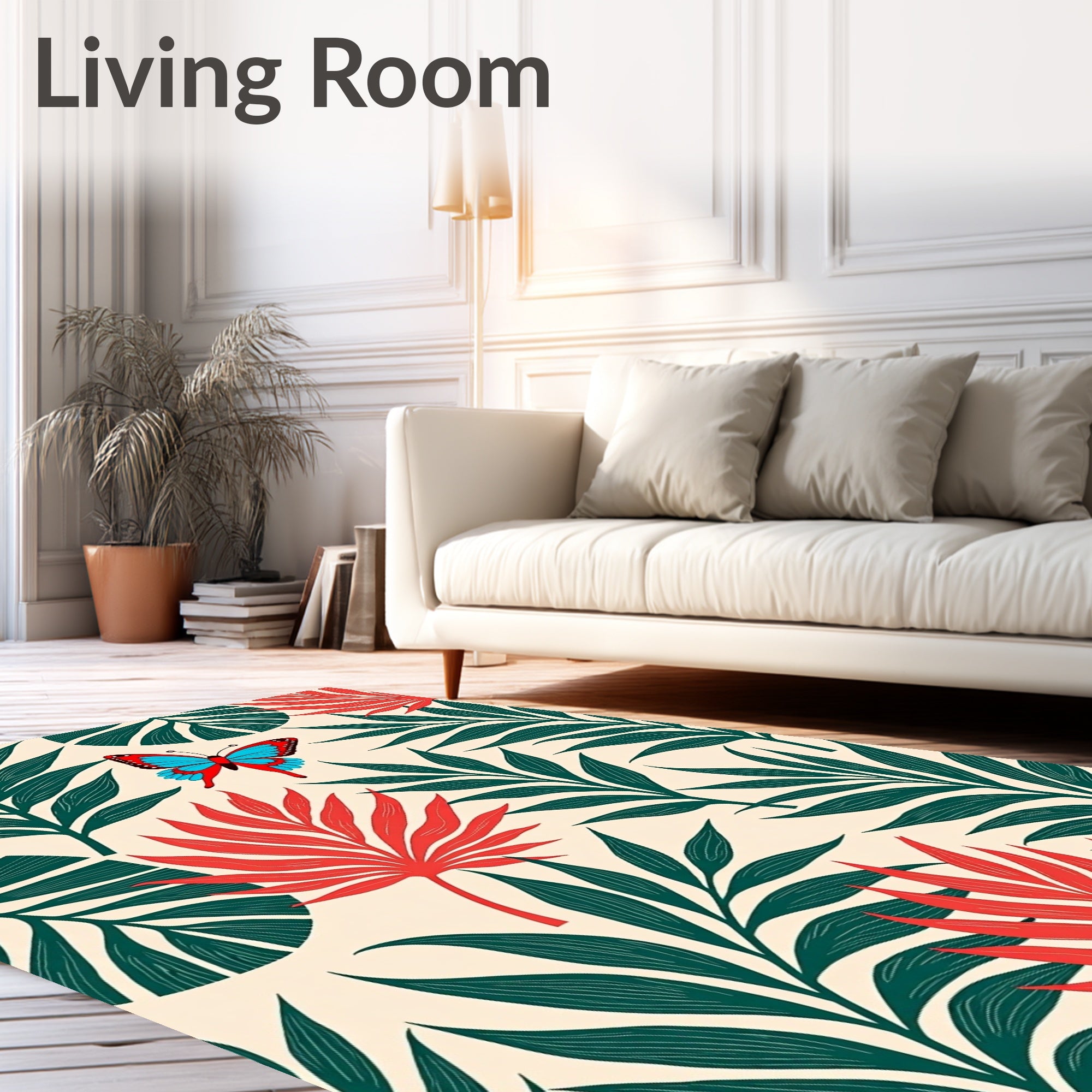 Tropical Leaves and Butterfly Pattern Rug