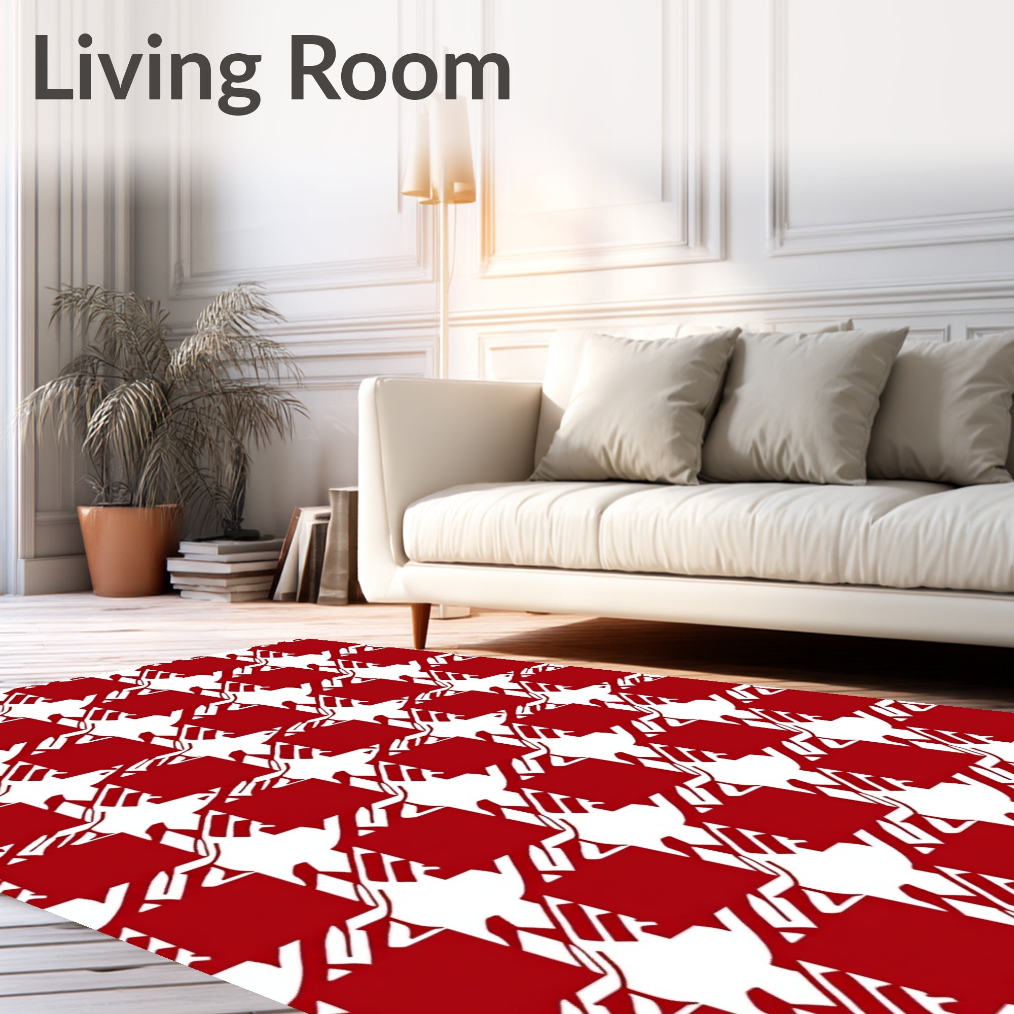 Classic Red Houndstooth Pattern Rug