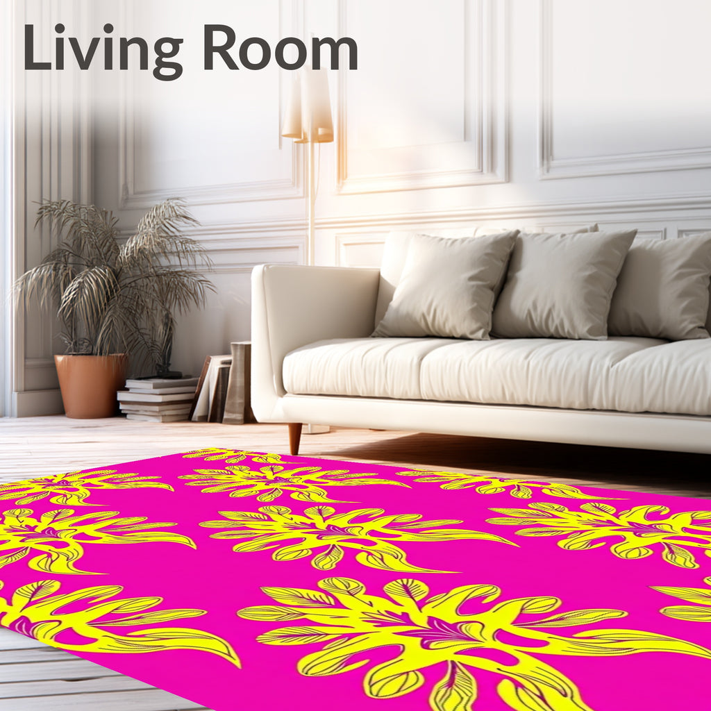 Bright Yellow Floral Pattern Design Rug