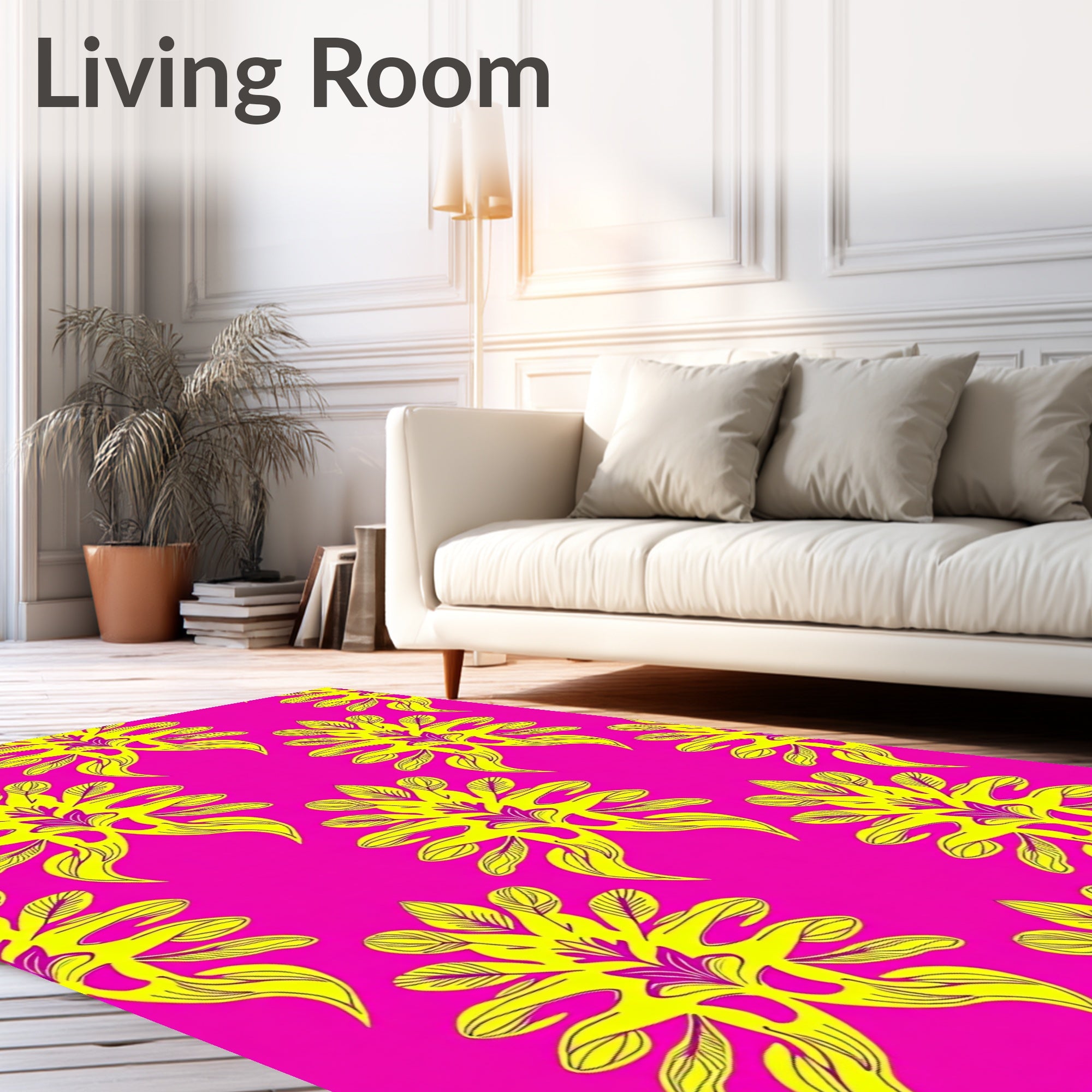 Bright Yellow Floral Pattern Design Rug