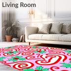 Whimsical Holly Swirl Pattern Rug
