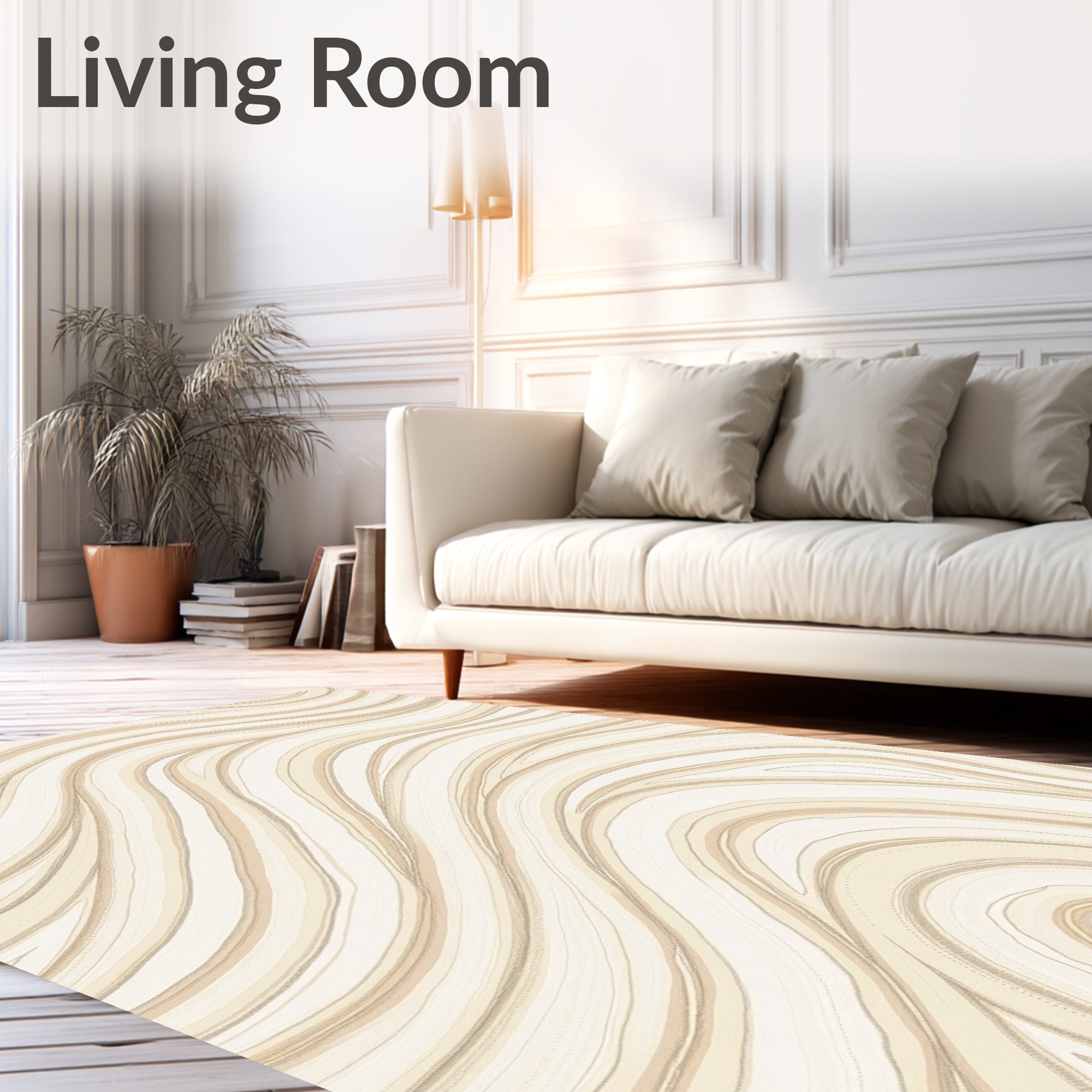 Cream Beige Abstract Wave Pattern Rug