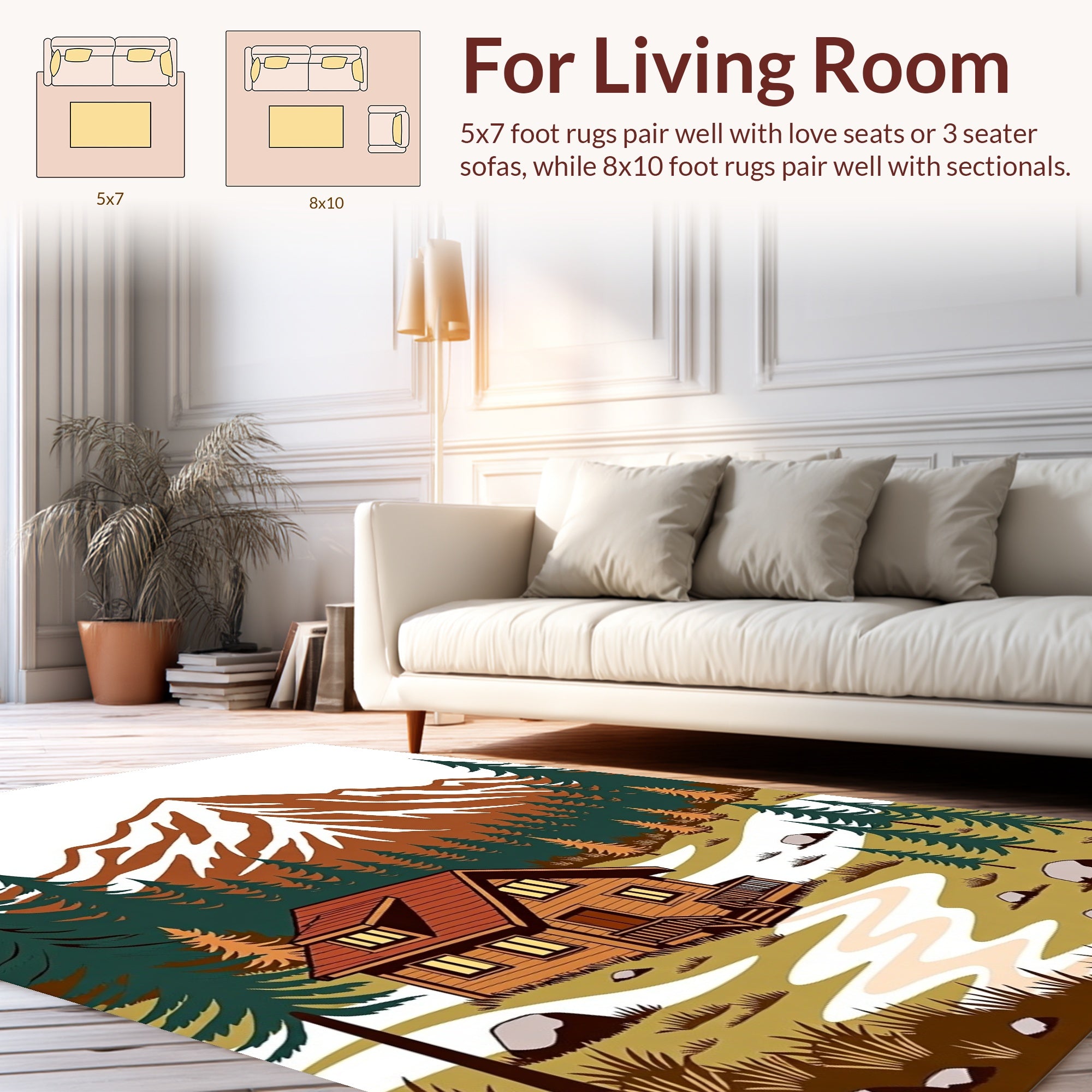 Rustic Mountain Cabin Woodland Scene Rug