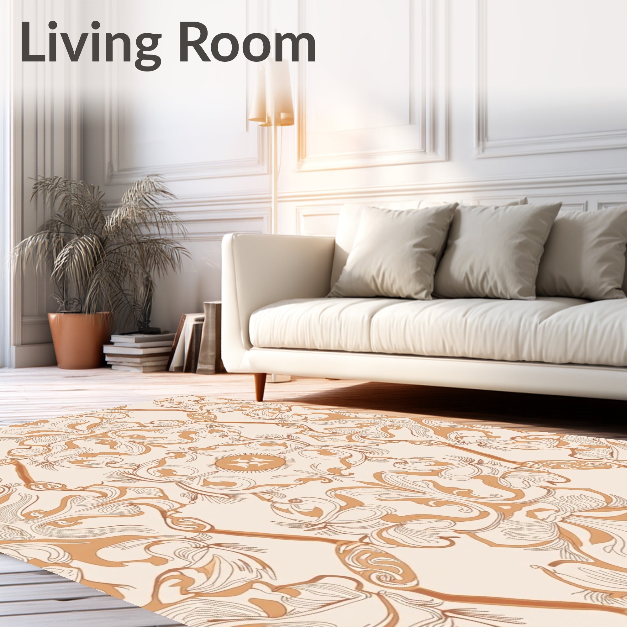 Elegant Beige and Ochre Baroque Pattern Rug