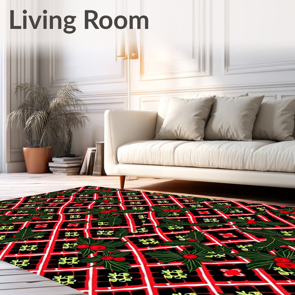 Crimson Holly Berry Lattice Background Rug