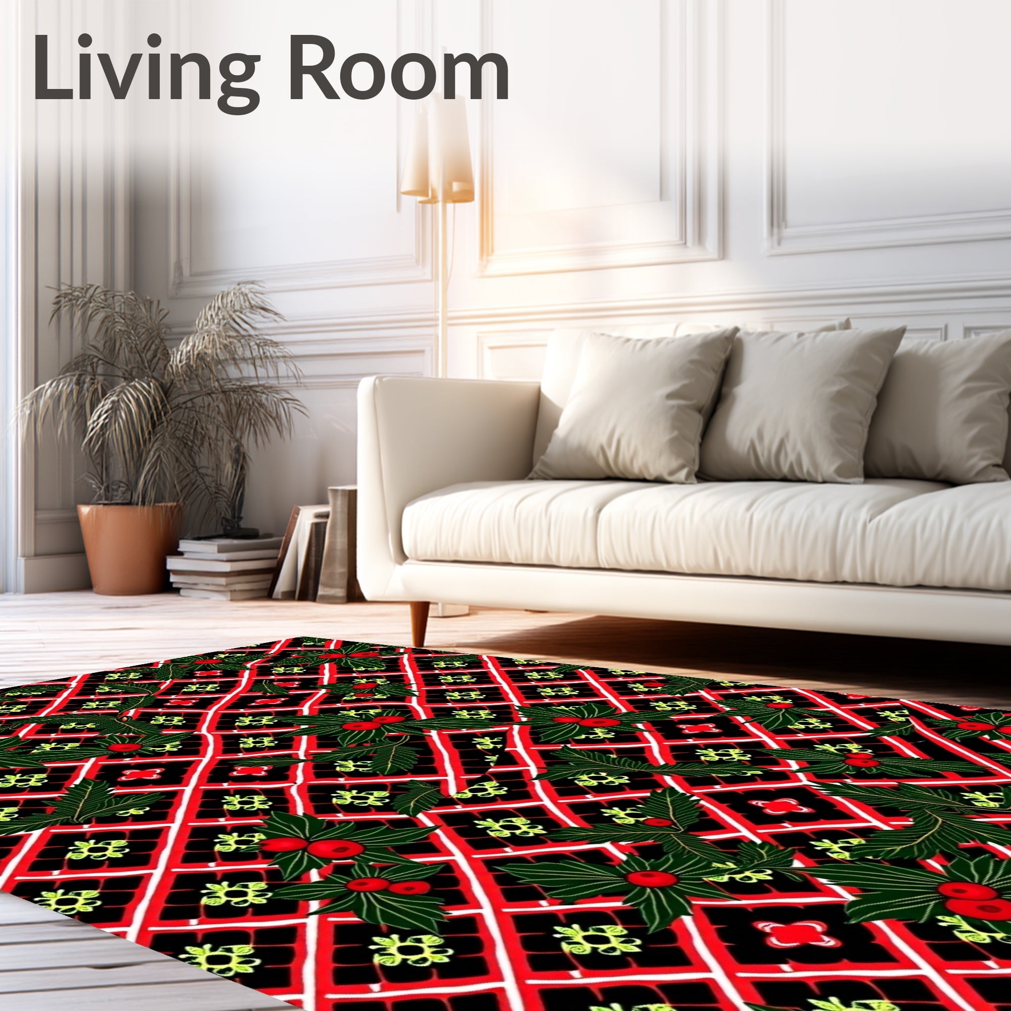 Crimson Holly Berry Lattice Background Rug
