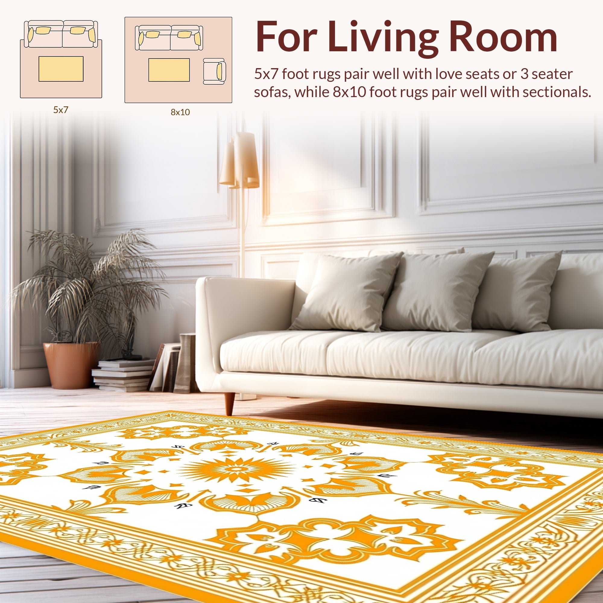 Golden Sunburst Medallion Floral Rug