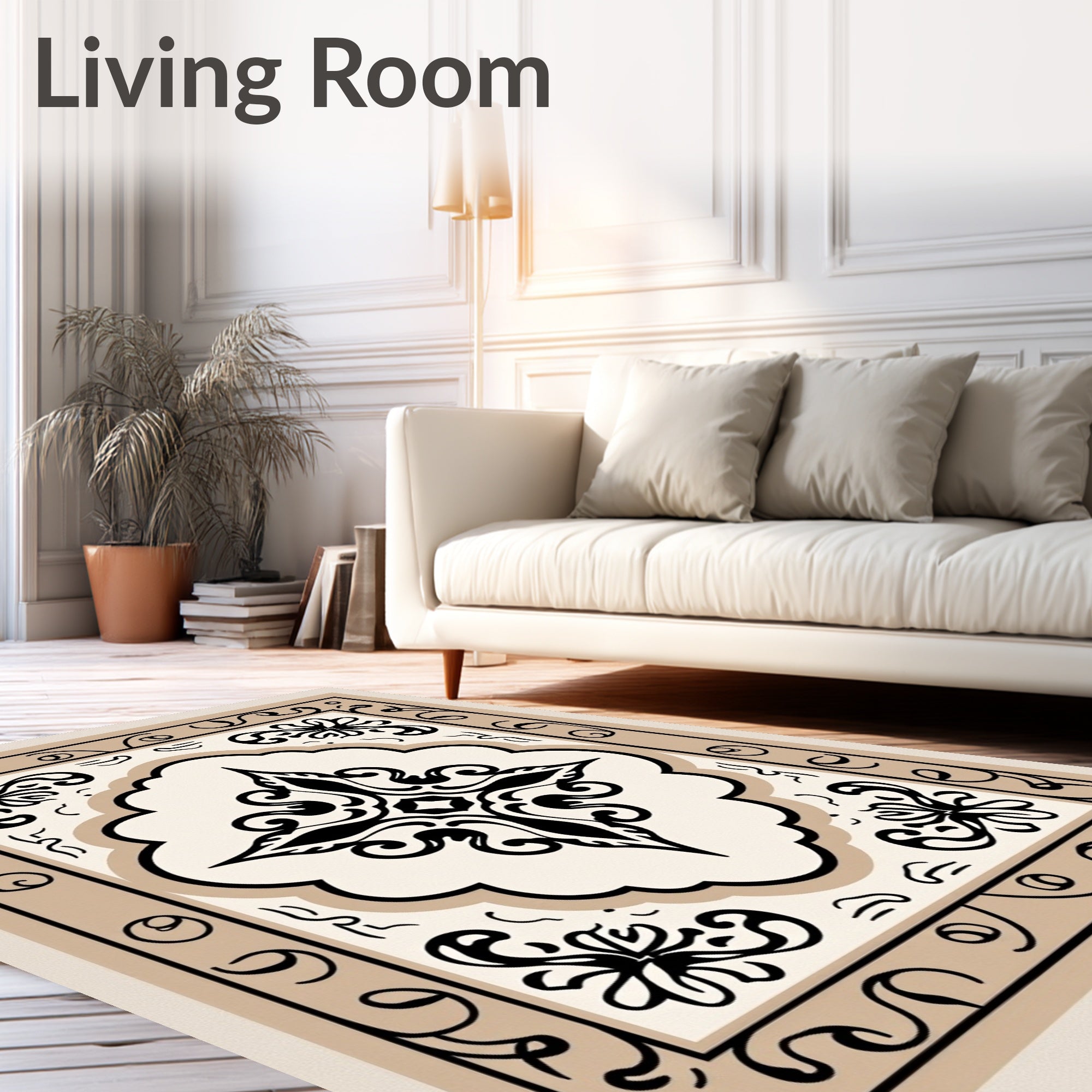 Ornate Black and Tan Medallion Rug