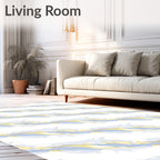 Abstract Flowing Light Blue Gold Pattern Rug