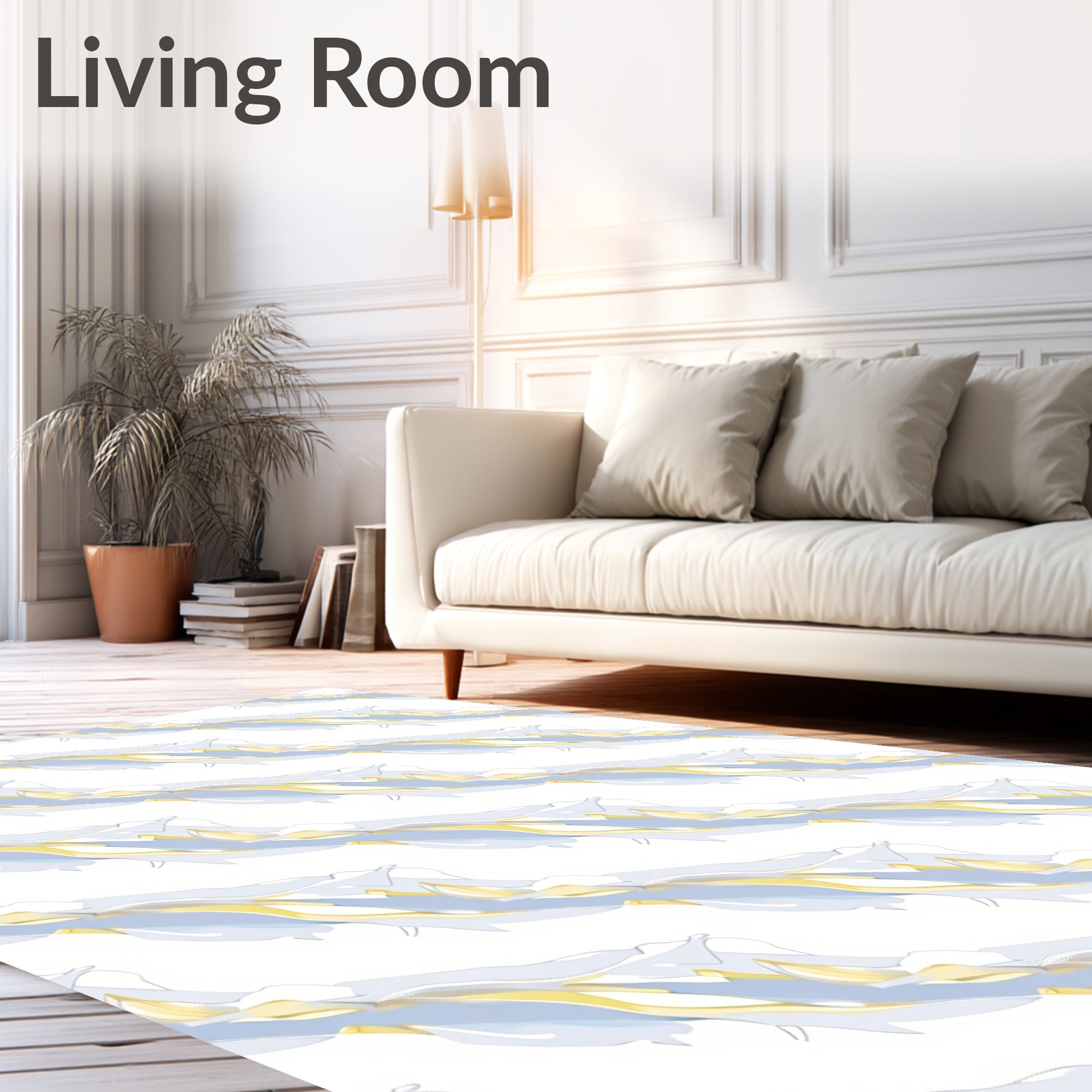 Abstract Flowing Light Blue Gold Pattern Rug