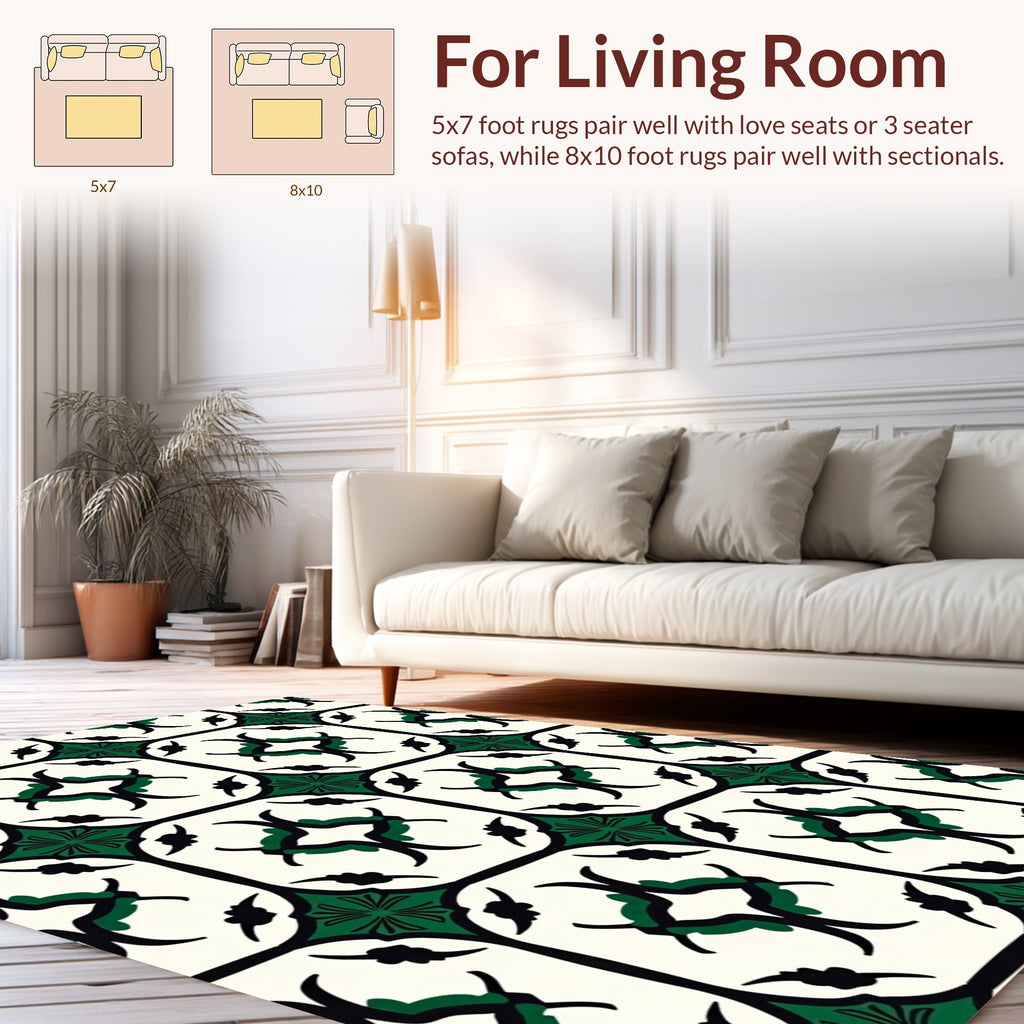 Art Deco Inspired Emerald And Black Pattern Rug