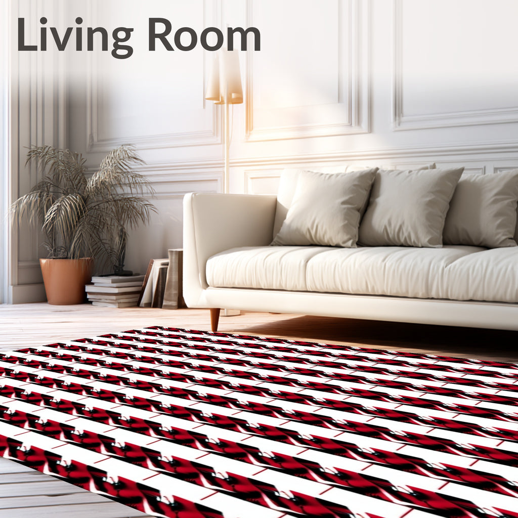 Bold Red White Vertical Stripe Design Rug