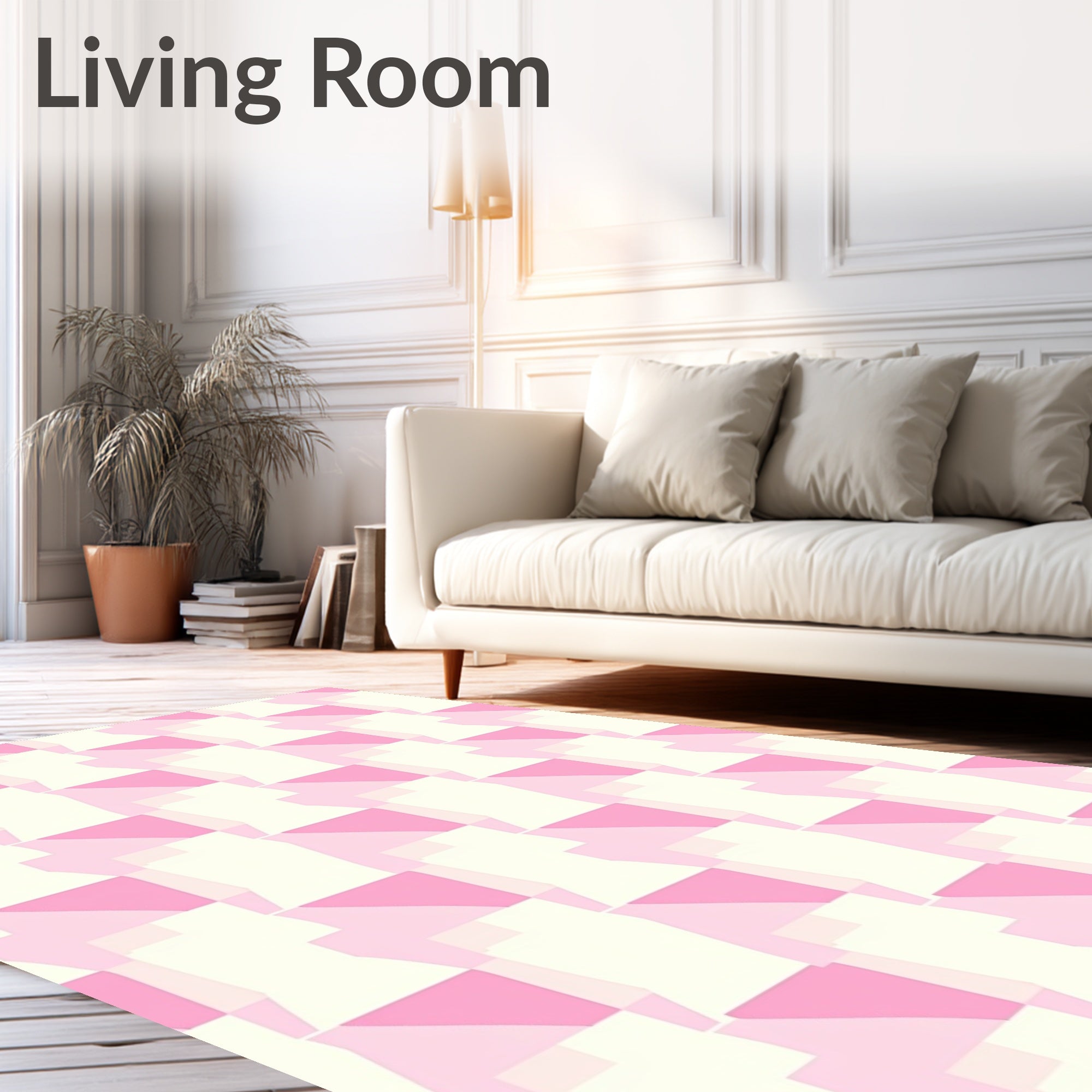 Pink Neutral Geometric Abstract Pattern Rug