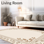 Ornate Floral Border Cream Rug