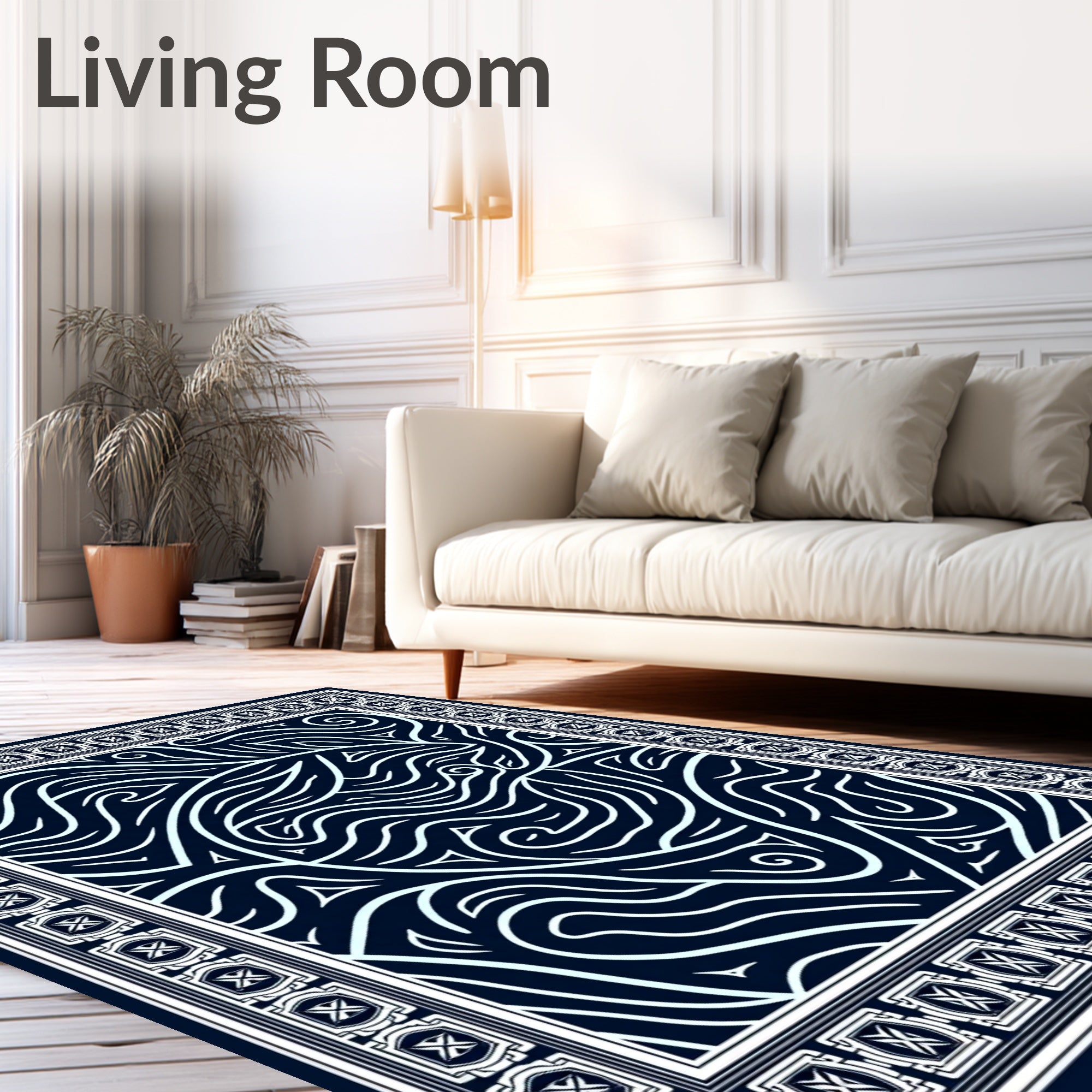 Abstract Swirls Border Pattern Rug