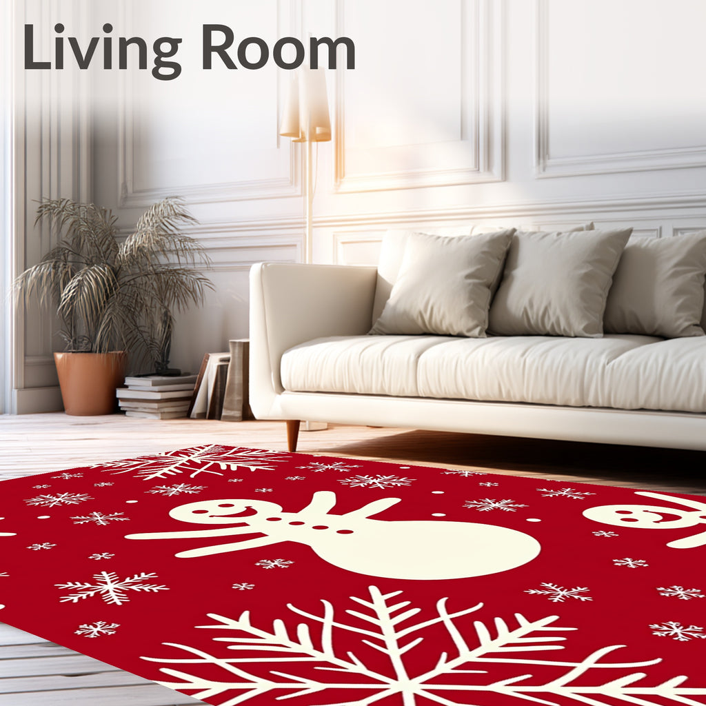 Playful Snowmen Snowflake Pattern Rug