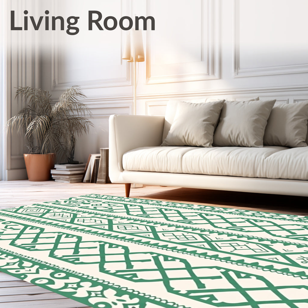 Ethnic Vertical Pattern Green Rug