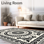 Bold Black White Intricate Pattern Rug
