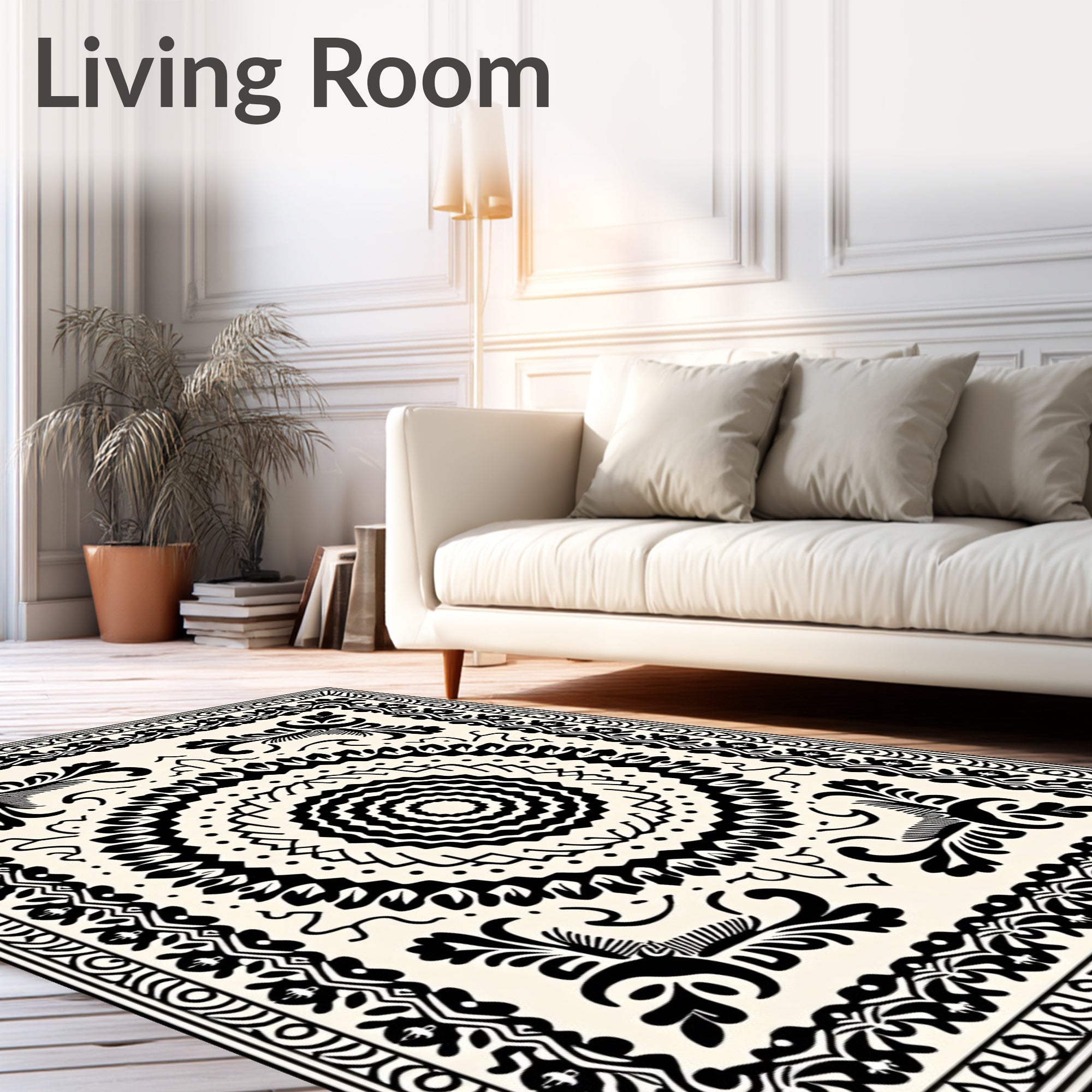 Bold Black White Intricate Pattern Rug