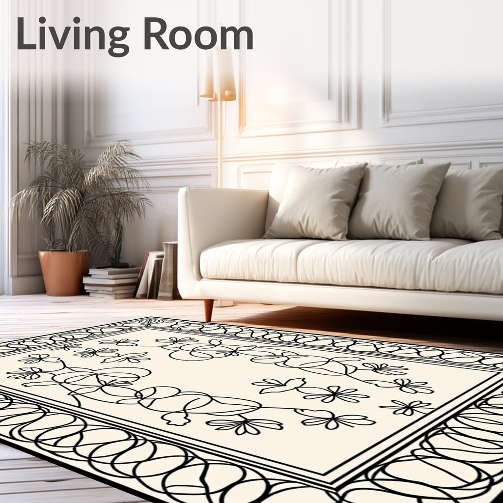 Whimsical Floral Line Art Design Rug
