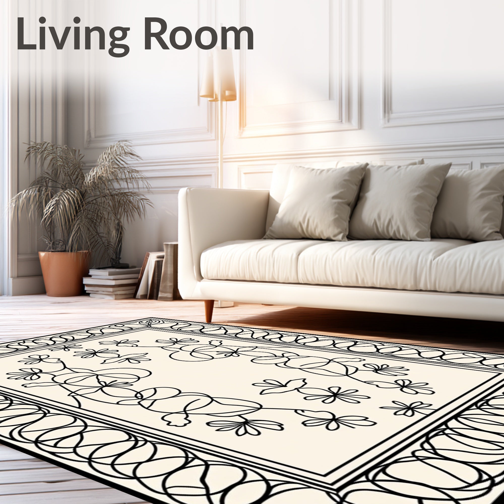 Whimsical Floral Line Art Design Rug