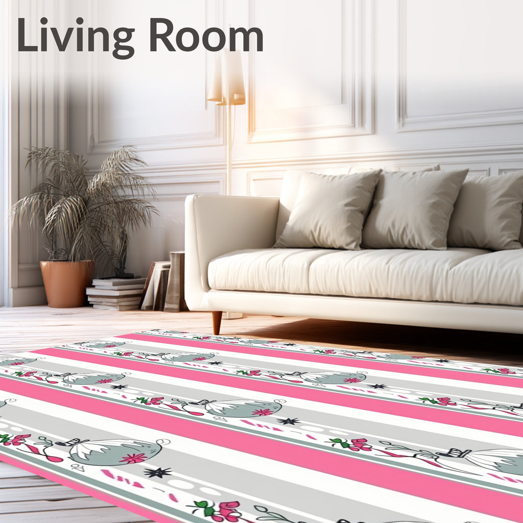 Whimsical Pink Floral Balloon Stripes Rug