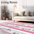 Whimsical Pink Floral Balloon Stripes Rug