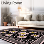 Pink Daisy Floral Scroll Design Rug