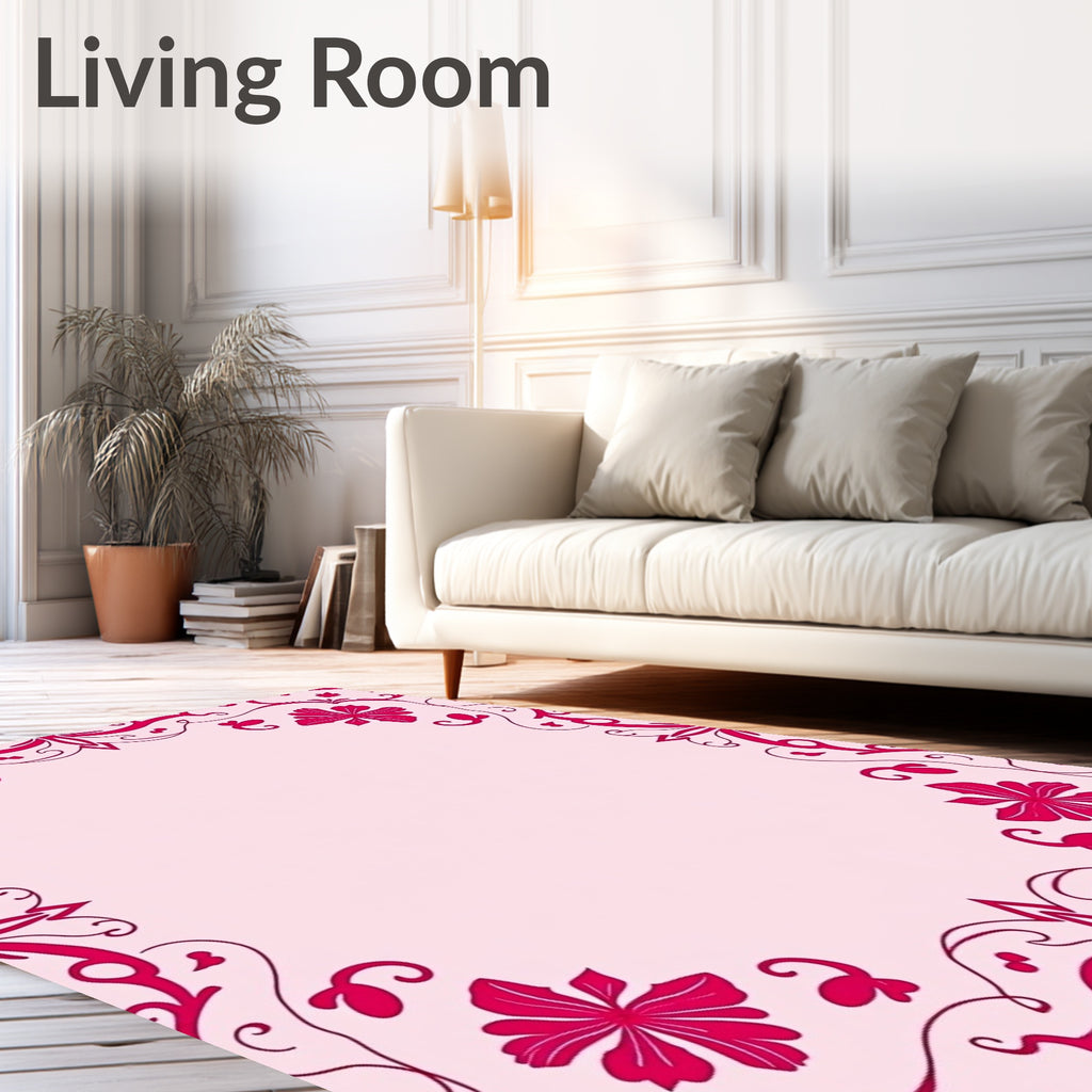 Floral Vine Scrollwork Pink Rug