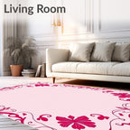 Floral Vine Scrollwork Pink Rug