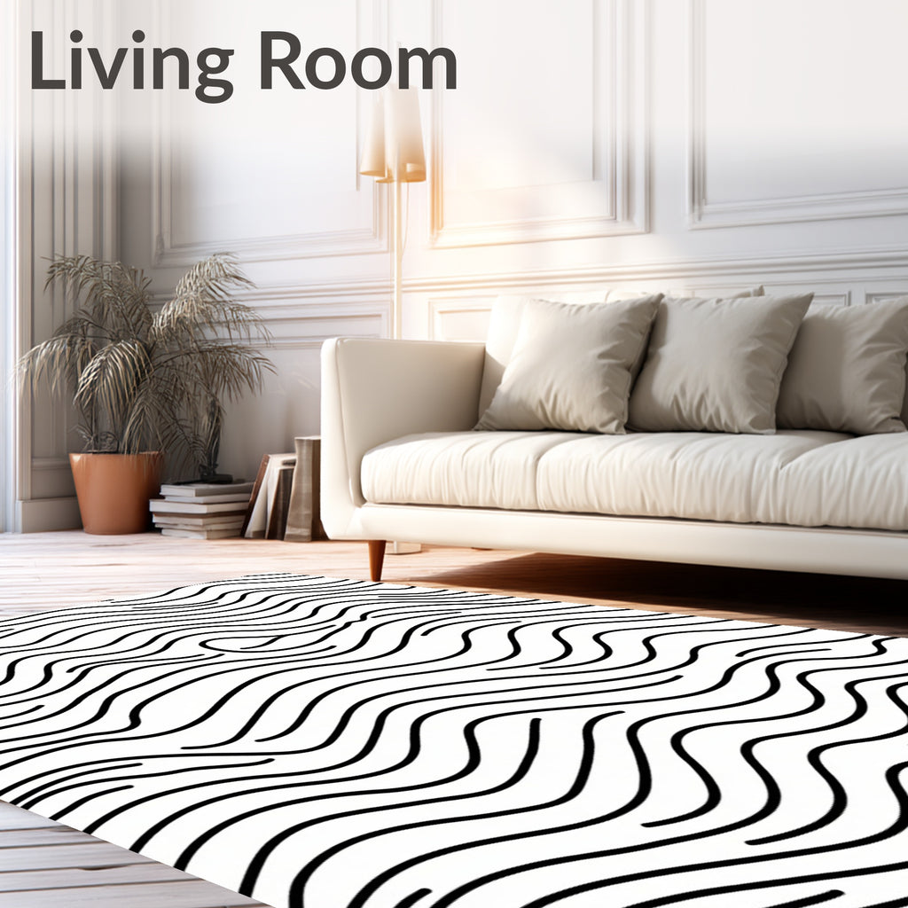 Abstract Black White Wavy Lines Rug