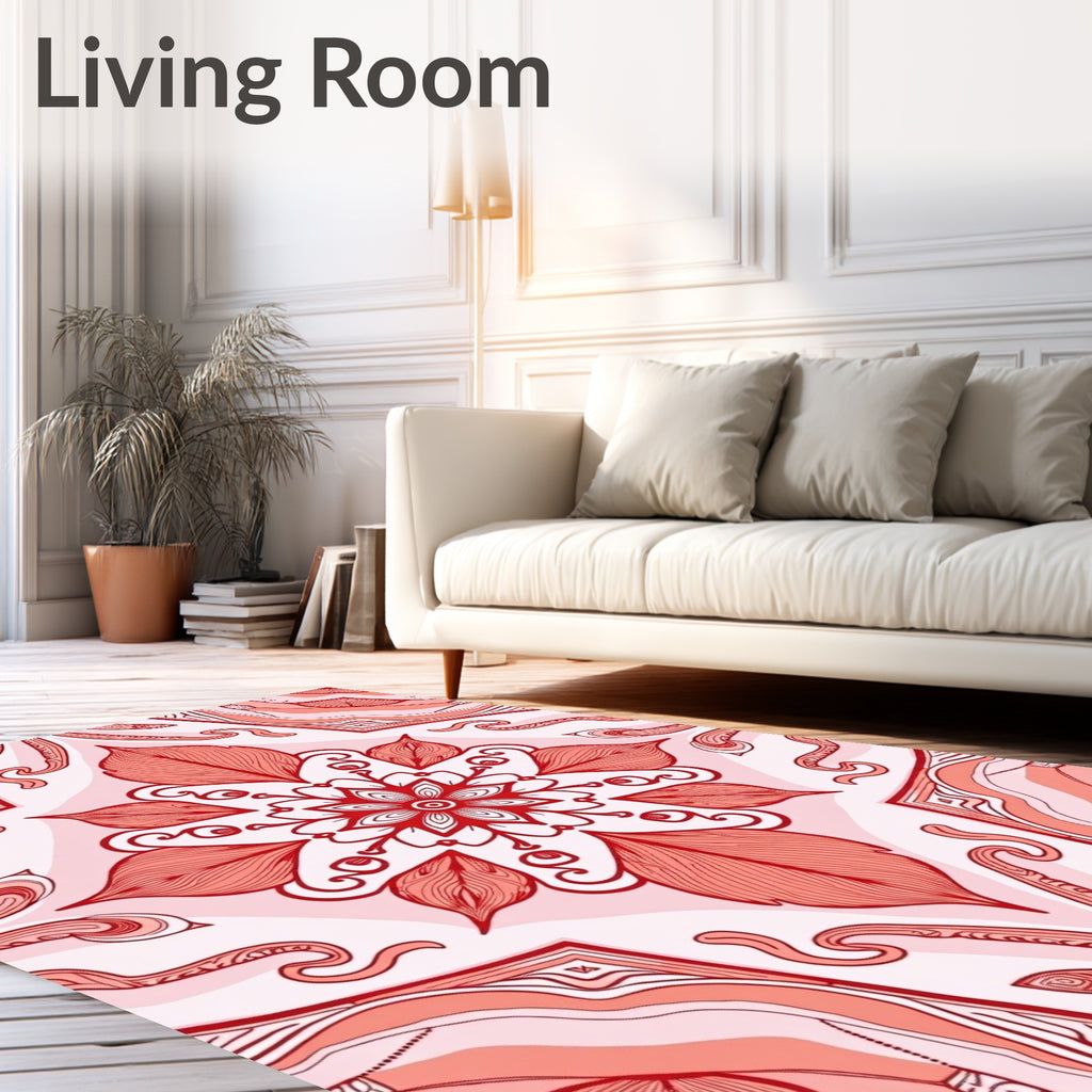 Intricate Blooming Red Mandala Pattern Rug