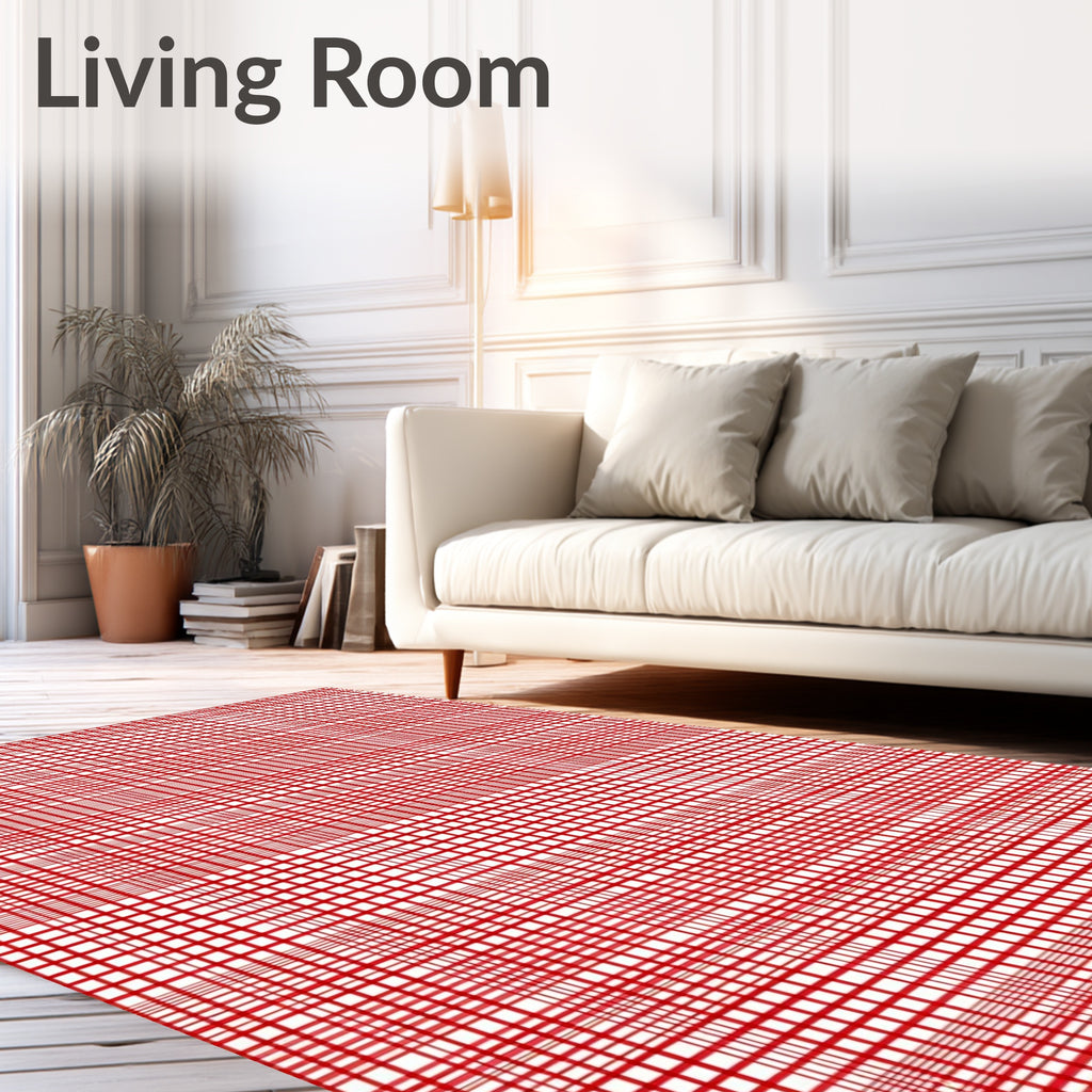 Red Gridded Modern Pattern Rug