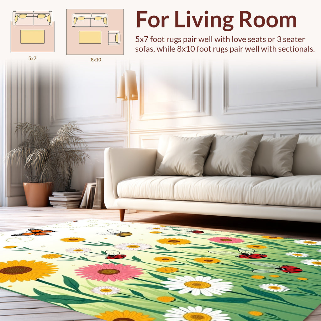 Whimsical Meadow Insects Flowers Rug