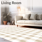 Classic Taupe White Checkered Pattern Rug