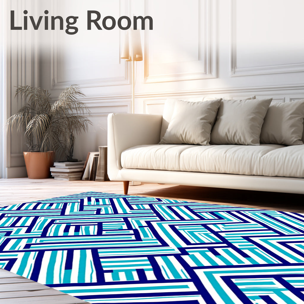Interlocking Blue Geometric Abstract Rug