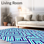 Interlocking Blue Geometric Abstract Rug