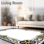 Black Yellow Floral Scroll Border Rug