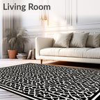 Intricate Black White Geometric Lattice Pattern Rug