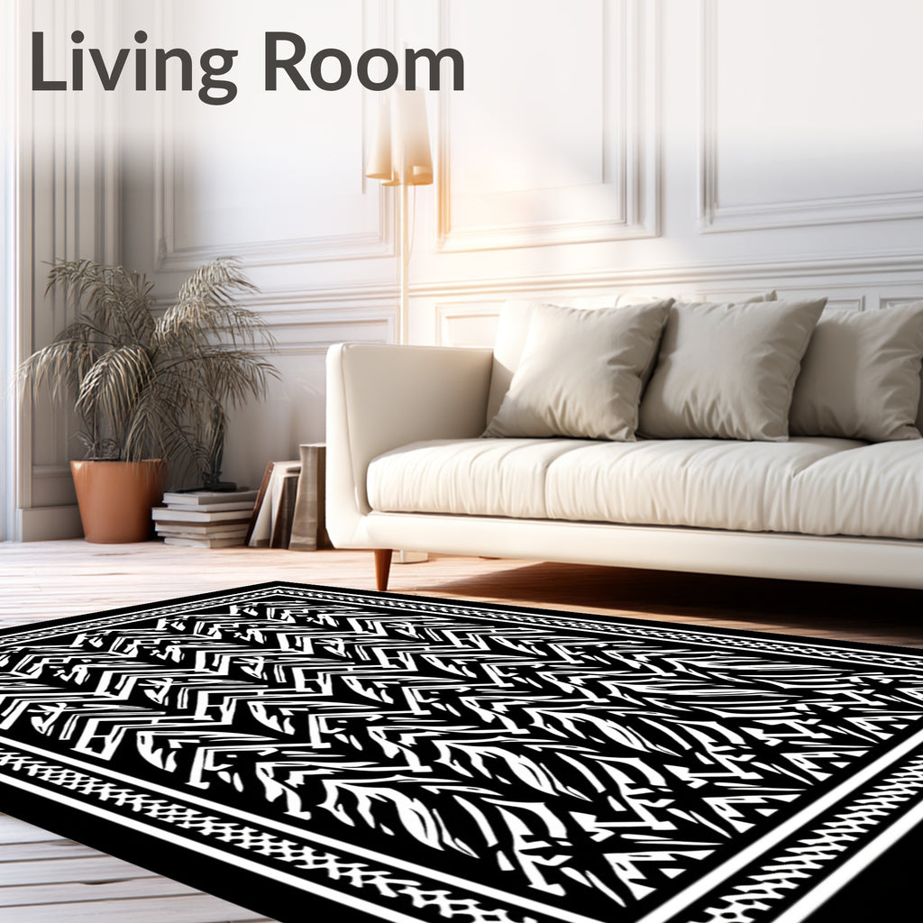 Bold Black White Geometric Stripe Pattern Rug