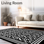 Bold Black White Geometric Stripe Pattern Rug