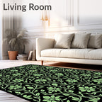 Green Floral Vine Patterned Design Rug
