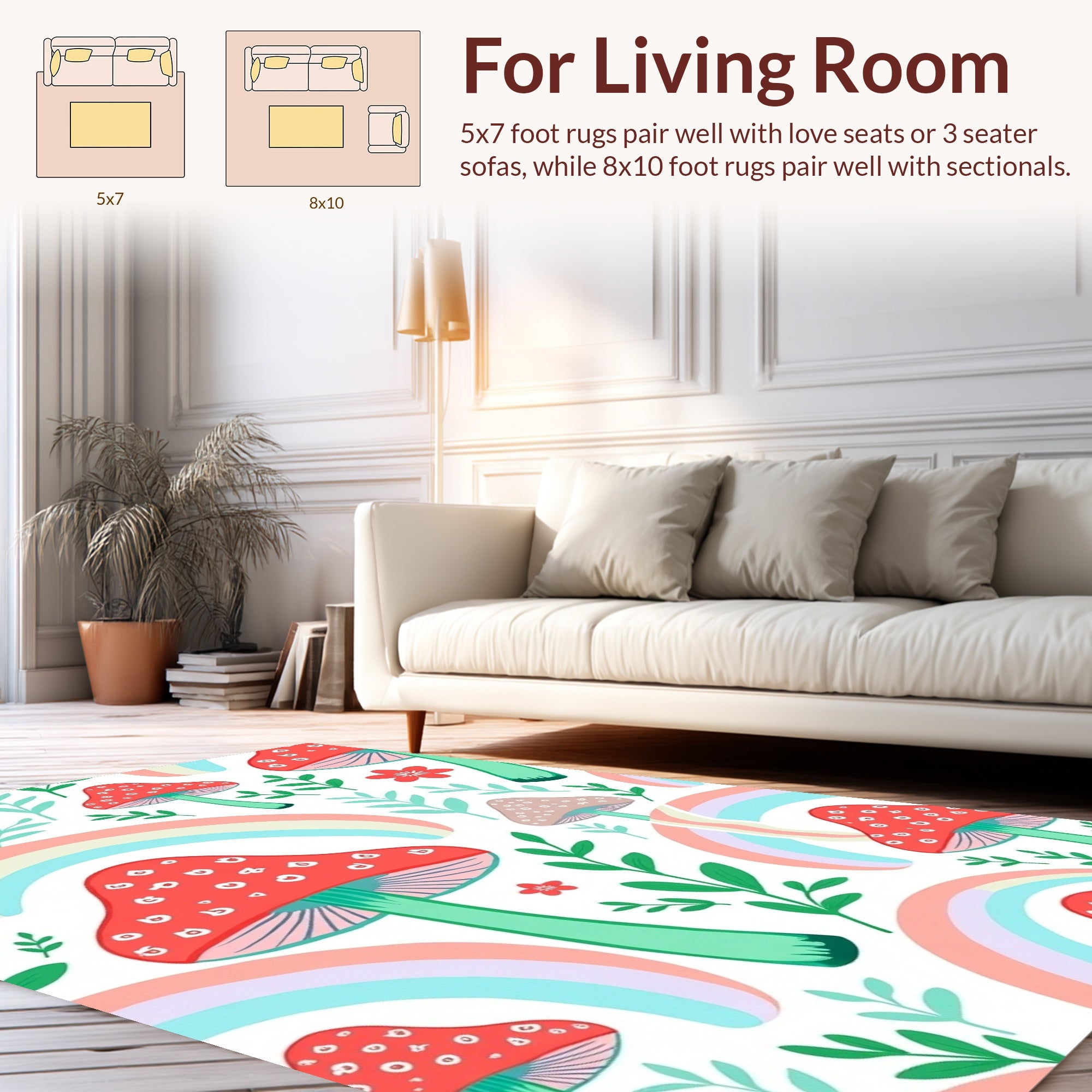 Whimsical Mushroom Rainbow Foliage Design Rug