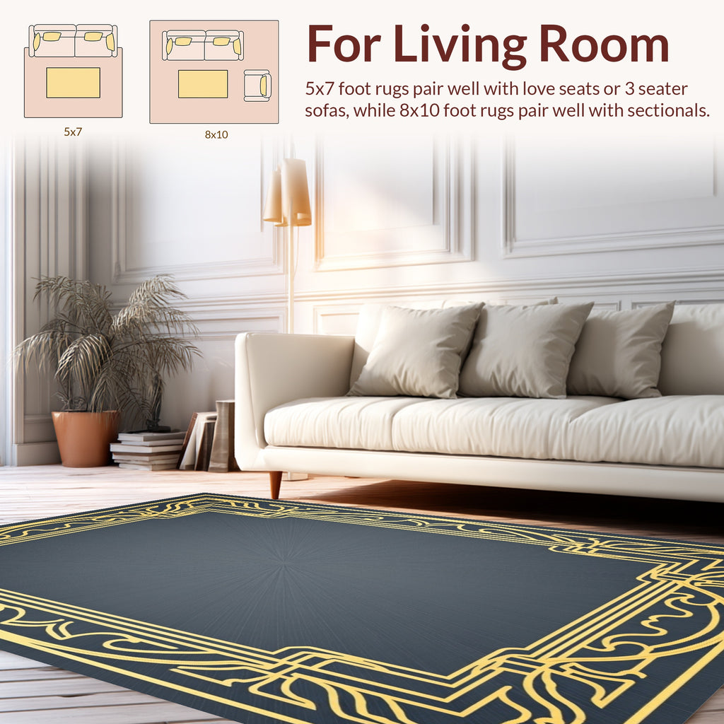 Elegant Gold Art Deco Frame Design Rug