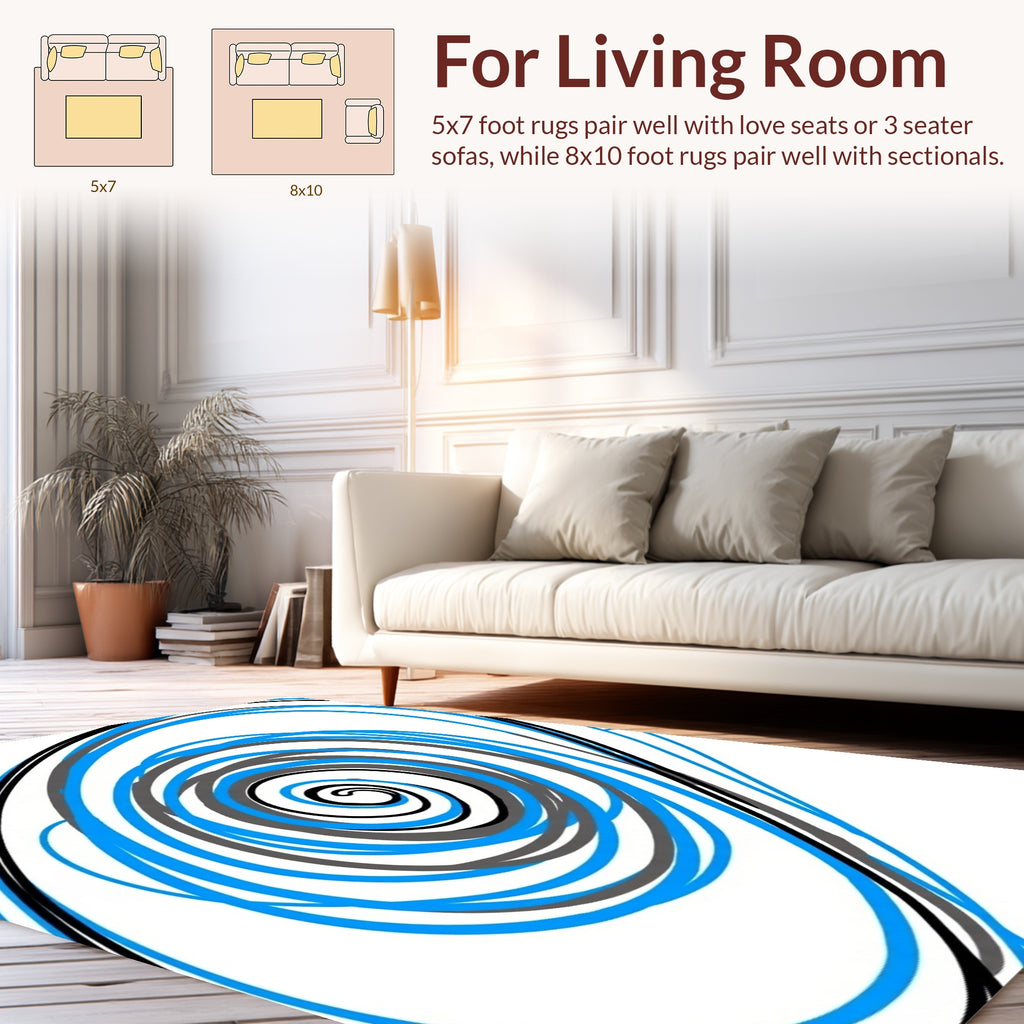 Abstract Swirl Blue Black Gray Design Rug