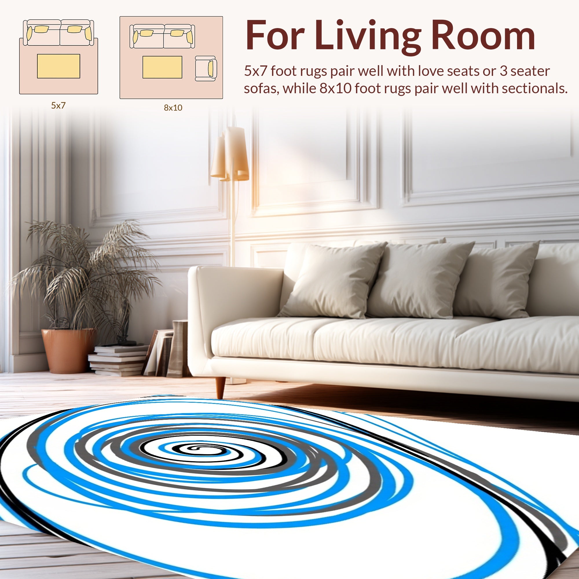 Abstract Swirl Blue Black Gray Design Rug