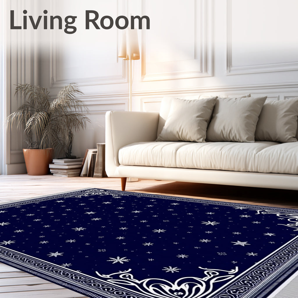 Deep Blue Starry Night Snowfall Rug