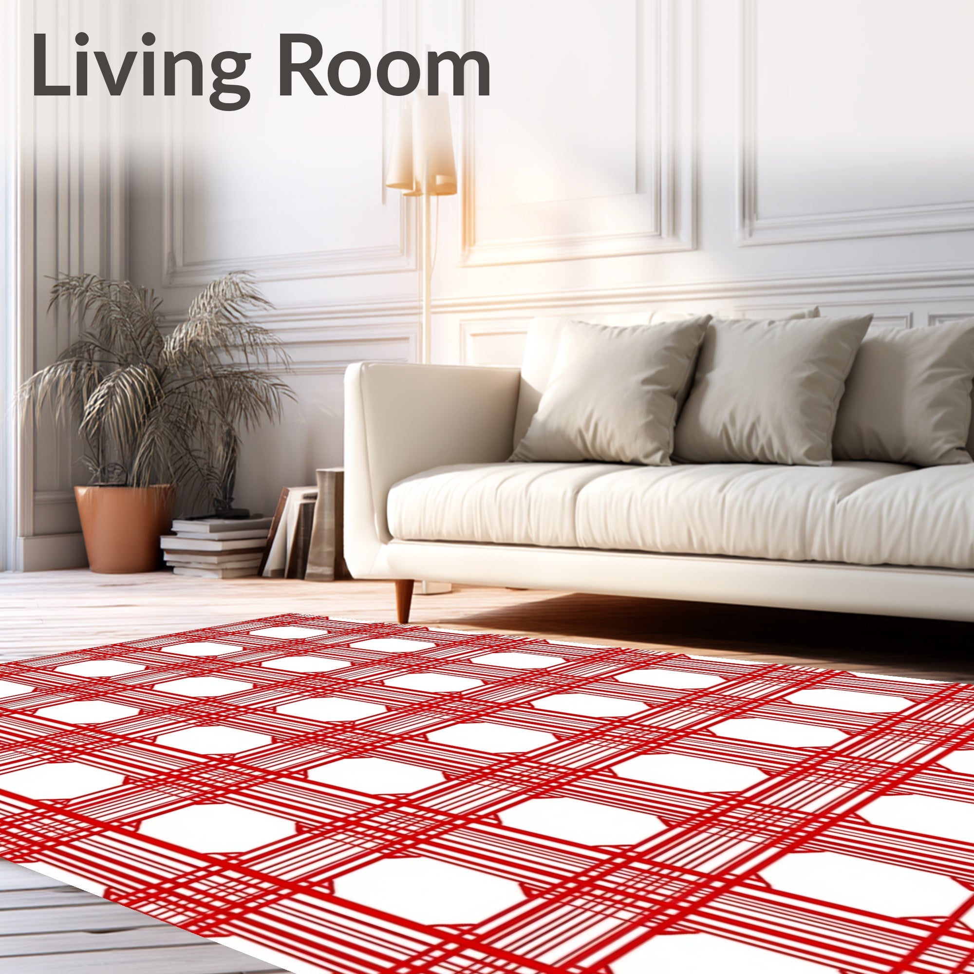 Symmetric Red Line Pattern Rug