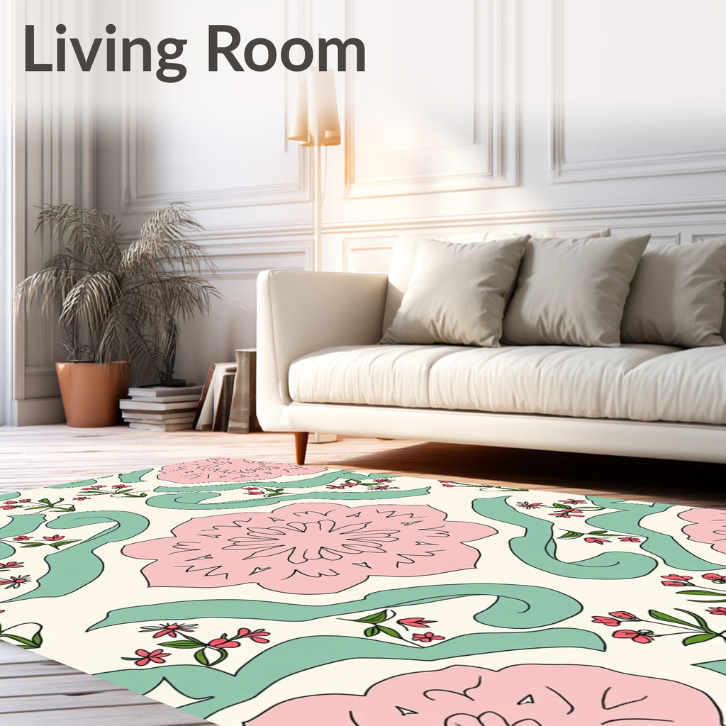 Pastel Floral Ribbon Pattern Design Rug
